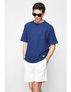 Trendyol Navy Blue Regular/Regular Fit Short Sleeve Textured Label T-Shirt