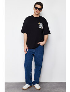 Trendyol Black Oversize/Wide Cut Chicago City Printed 100% Cotton Short Sleeve T-Shirt