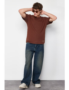 Trendyol Brown Oversize Stitch Detail T-Shirt