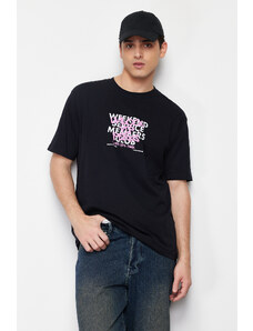 Trendyol Black Oversize 100% Cotton Printed T-Shirt