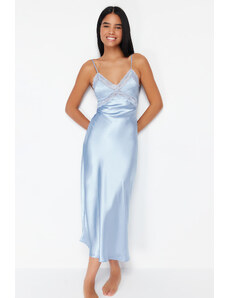 Trendyol Light Blue Lace Detailed Rope Strap Satin Woven Nightgown
