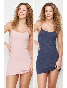 Trendyol Anthracite-Pink 2-Pack Ribbed Knitted Nightgown