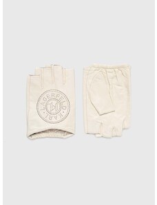 Kožené rukavice Karl Lagerfeld dámské, béžová barva