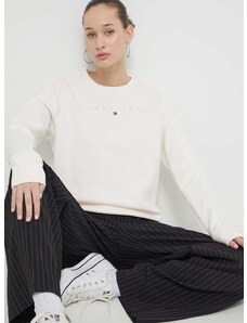 Mikina Tommy Jeans dámská, béžová barva, s aplikací, DW0DW17793