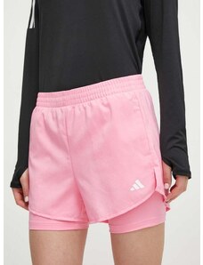 Tréninkové šortky adidas Performance růžová barva, hladké, high waist, IS3950