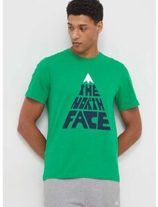 Bavlněné tričko The North Face zelená barva, s potiskem, NF0A87ENPO81