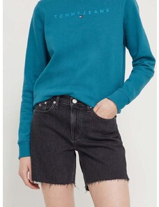 Džínové šortky Tommy Jeans dámské, černá barva, hladké, high waist, DW0DW18330