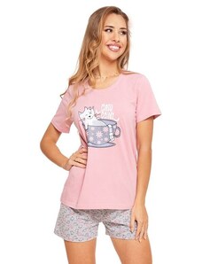 Moraj Dámské pyžamo Catuccino růžové s kočkou