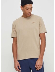 Bavlněné tričko New Balance MT41533SOT béžová barva, s aplikací