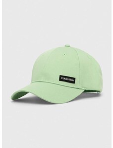 Bavlněná baseballová čepice Calvin Klein zelená barva, s aplikací