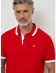 Bavlněné polo tričko Tommy Jeans červená barva, s aplikací, DM0DM18313