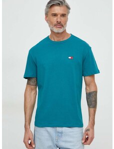 Bavlněné tričko Tommy Jeans zelená barva, s aplikací, DM0DM17995