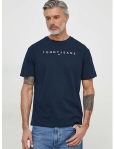 Bavlněné tričko Tommy Jeans tmavomodrá barva, s aplikací