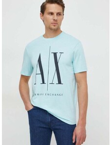 Bavlněné tričko Armani Exchange tyrkysová barva, s potiskem, 8NZTPA ZJH4Z NOS