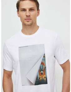 Bavlněné tričko Armani Exchange bílá barva, s potiskem, 3DZTKG ZJH4Z