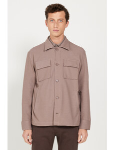 AC&Co / Altınyıldız Classics Men's Dark Beige Oversize Fit Wide Cut Classic Collar Cotton Patterned Shirt Jacket