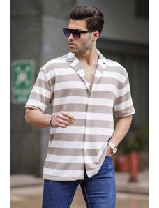 Madmext Men's Beige Striped Short Sleeve Shirt 6730