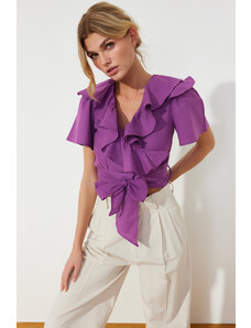 Trendyol Purple Frill and Tie Detailed Woven Blouse