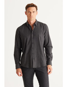 ALTINYILDIZ CLASSICS Men's Anthracite Recycle Slim Fit Slim Fit Hidden Button Collar Cotton Flannel Lumberjack Shirt