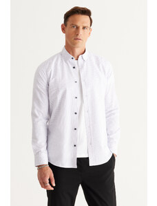ALTINYILDIZ CLASSICS Men's White-Black Slim Fit Slim Fit Hidden Button Collar Cotton Printed Shirt
