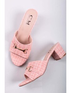 C’M Paris Růžové pantofle na hrubém podpatku Sania