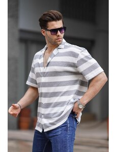 Madmext Men's Gray Striped Short Sleeve Shirt 6730
