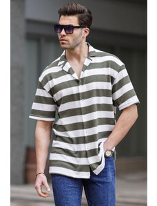 Madmext Khaki Striped Men's Short Sleeve Shirt 6730