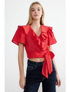 Trendyol Red Ruffle and Tie Detailed Woven Blouse