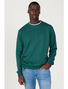 AC&Co / Altınyıldız Classics Men's Dark Green Standard Fit Regular Fit Crew Neck 3 Thread Cotton Sweatshirt