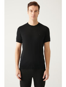 Avva Men's Black Crew Neck Regular Fit Ribbed Knitwear T-shirt