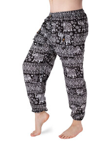 Exclusive Bavlněné harémové kalhoty se slonem,černo-bílé