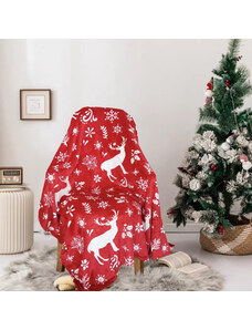 Vánoční mikroplyšová deka 200x230cm - červená s jelenem