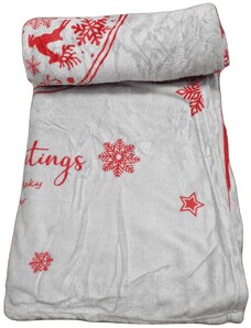 Vánoční mikroplyšová deka 150x200cm - šedá s červenou baňkou