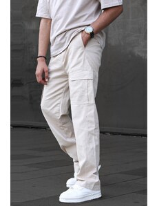 Madmext Men's Beige Cargo Pocket Baggy Trousers 6811