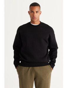 AC&Co / Altınyıldız Classics Men's Black Oversize Fit Wide Cut Cotton Fleece 3 Thread Crew Neck Sweatshirt