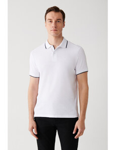 Avva Men's White 100% Cotton Jacquard Regular Fit 2 Button Polo Neck T-shirt