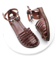 Marjin Women's Genuine Leather Eva Sole Daily Sandals Demes Red Brown