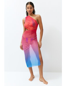 Trendyol Gradient Pattern Fitted Maxi Knitted Cut Out/Window Mesh One-Shoulder Beach Dress