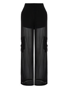 Trendyol Black Pipe Leg Lined Chiffon Trousers