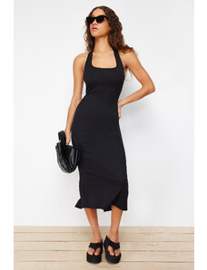 Trendyol Black Fitted Square Neck Ribbed Flexible Knitted Maxi Dress