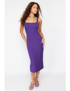 Trendyol Purple Straps Square Collar Bodycone Maxi Stretchy Knitted Maxi Dress