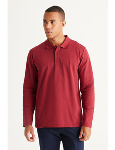 AC&Co / Altınyıldız Classics Men's Burgundy Standard Fit Normal Cut 3 Thread Fleece 100% Cotton Polo Neck Sweatshirt