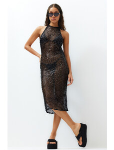 Trendyol Black Fitted Midi Knitted Sequined Knitwear Look Beach Dress
