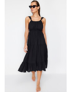 Trendyol Black Maxi Woven Gathered 100% Cotton Beach Dress