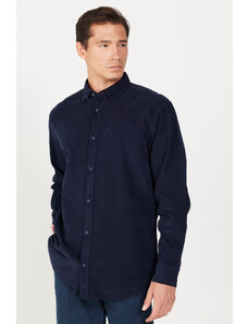 ALTINYILDIZ CLASSICS Men's Navy Blue Comfort Fit Comfy Cut Hidden Button Collar 100% Cotton Shirt