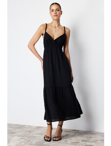 Trendyol Black Waist Opening Strap Midi Woven Dress