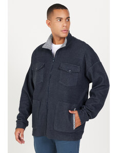 AC&Co / Altınyıldız Classics Men's Indigo Melange Oversize Wide Cut High Neck Cotton Patterned Sweatshirt Jacket
