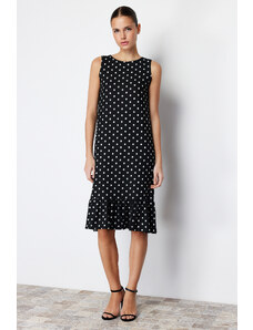 Trendyol Black Polka Dot Skirt Frilly Ribbed Flexible Knitted Midi Dress