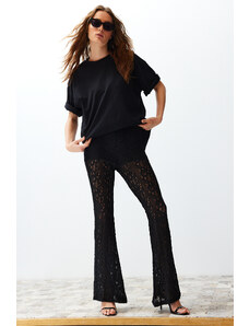 Trendyol Black Lace Flare/Spanish Leg Stretch Knitted Trousers