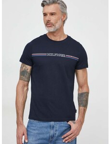 Bavlněné tričko Tommy Hilfiger tmavomodrá barva, s potiskem